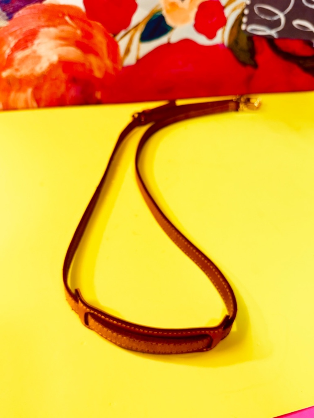 Adjustable Tan Leather Bag Strap with Gold Hardware - Picture 5 of 9